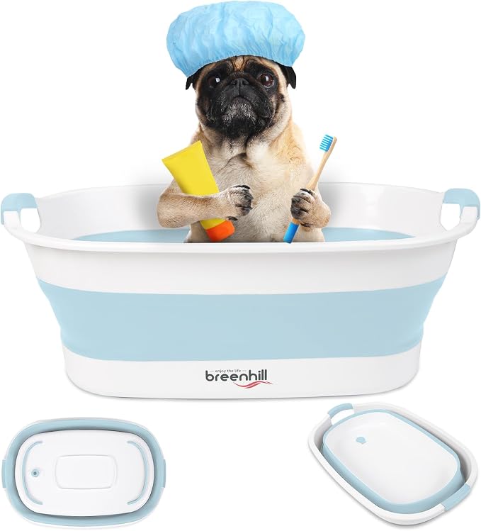 Collapsible Dog Bath Tub, Portable Puppy Bathtub with Drain Plug, Blue | Collapsible and Portable,Easy Water Drainage,For Small Dogs, Puppies and Cats, Indoor and Outdoor Use, Space-Saving Storage
