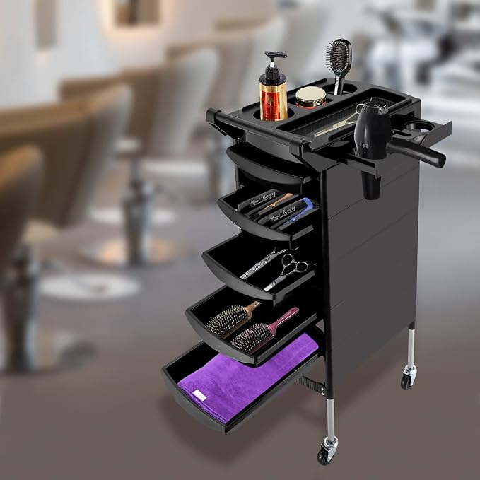 6 Tiers Salon Trolley, 20.5*17.7in Hair Salon Storage Tool Lockable Beauty Storage Organizer Tool Beauty Rolling Trolley Salons Styling Station with Universal Wheels for Beautys Salons Barber Stores