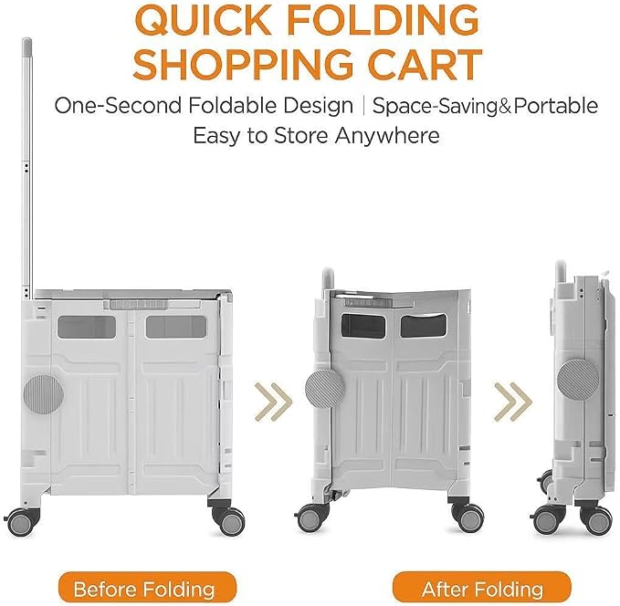 Foldable Utility Cart, Portable Rolling Crate with 360° Rotating Wheels, Detachable Lid,Telescoping Handle, Collapsible Trolley for Travel, Office, Grocery, and Storage (Extra Large Green)