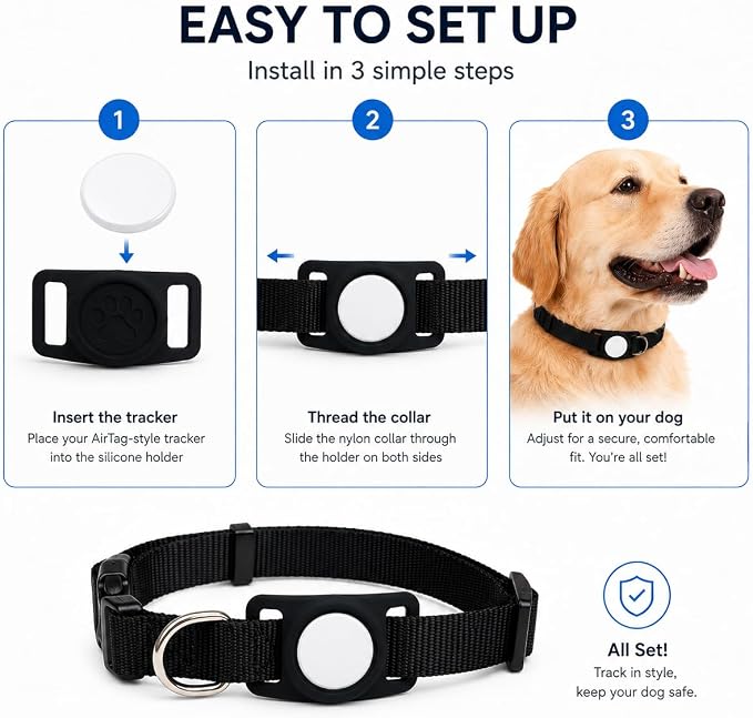 Dog Tracker Holder, Silicone Protective Case for Air Tag, Waterproof Pet GPS Tracker Cover, Soft Collar Attachment for Dogs, Secure Fit, Lightweight Pet Tracking Accessories