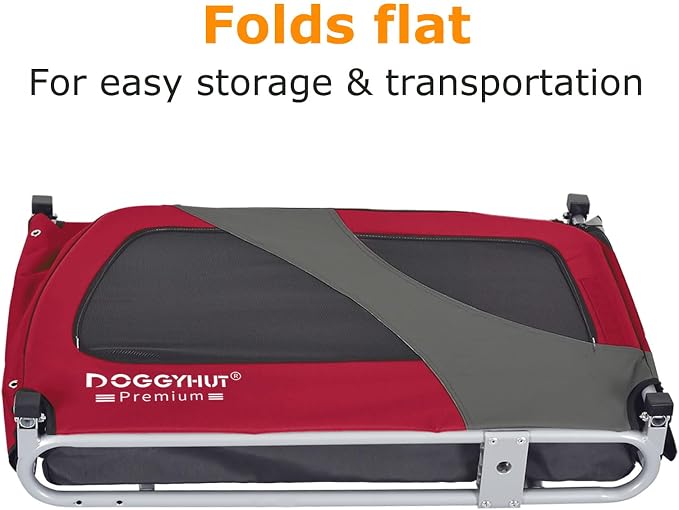 DOGGYHUT® Premium X Large Pet Bike Trailer Up to 100 lbs (Red) | Bicycle Trailer for Small Medium or Large Dogs, Dog Bicycle Carrier, Low Center of Gravity, Folding Frame Cart