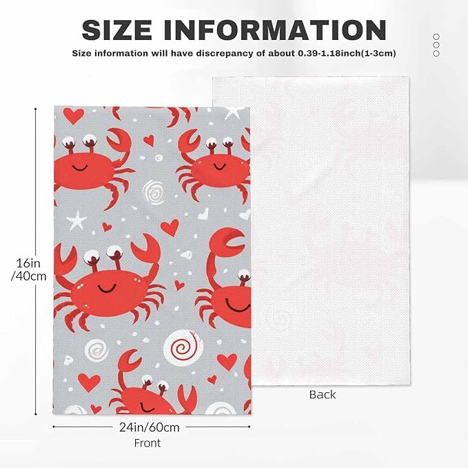 Crabs Kitchen Towels Set of 2 Cute Nautical Seafood Dish Towels Absorbent Soft Hand Tea Bar Towels for Farmhouse Home Decor 16"X24"