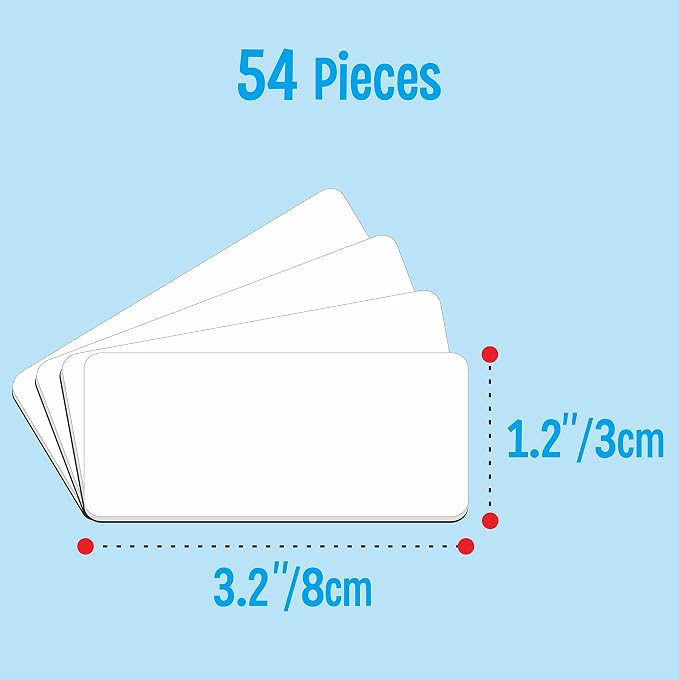 Magnetic Name Tag Label, 54 PCS Dry Erase Reusable Blank Name Stickers White Reusable Magnets for Whiteboards Locker Fridge School Office Home (Each Measures 3.2" x 1.2")