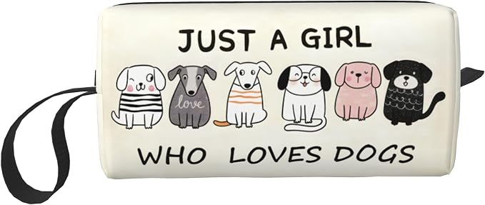 Cute Dog Lover Girl Makeup Bag for Women with Wrist Strap | Durable 600D Oxford Fabric Cosmetic Organizer,Compact Travel Pouch with Handle for Gym & Daily Use