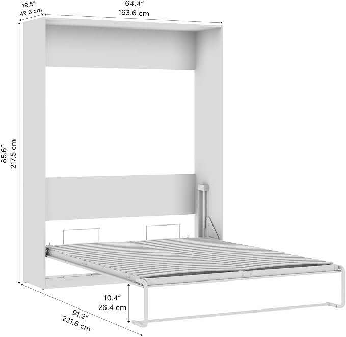 Bestar Queen Murphy Bed, White, Claremont, 65W | Dual piston mechanism; for guest room or multipurpose space