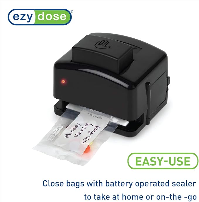 Ezy Dose Pill Suite Weekly (7-Day) Pill Organizer, Vitamin and Medicine Packaging System for Travel, Includes Sorter, Sealer, Batteries, and 200 Easy-Tear Pill Pouches, BPA Free