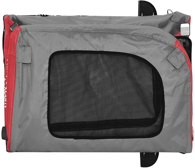 Pet Bike Trailer for Medium Dogs, Foldable Bicycle Cargo Cart with Suspension, Sturdy Iron Frame and Oxford Fabric, Red and Gray, 99 lb Weight Capacity