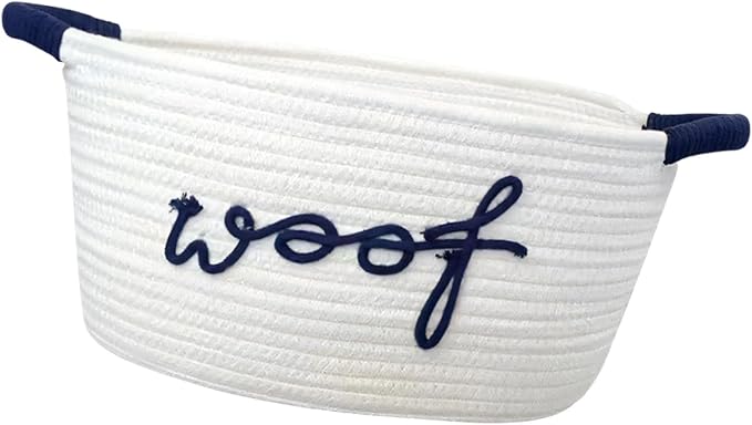 Hand Woven Cotton Rope Dog Toy Storage Basket Featuring Animal Patterns and Strong Handles for Pets