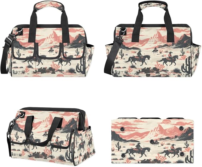 Vintage West Cowboy Heavy Duty Tool Bag 14.8 Inch Wild West Cowboy Portable Soft Tool Box Organizer Storage with Adjustable Shoulder Strap