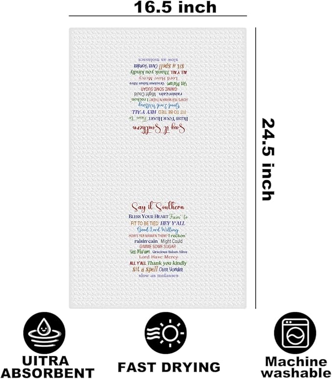 Funny Quotes Kitchen Towels, Southern Tea Towels for Kitchen Home Bathroom Farmhouse Decor, Say It Southern Waffle Weave Dish Drying Towel, Housewarming Gifts for Women Friend, 24x14 Inch