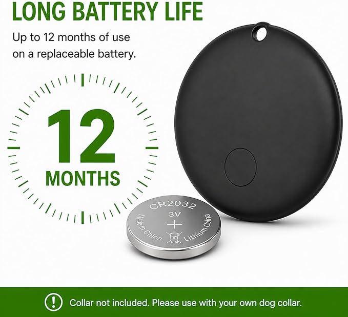 GPS Collar for Dogs (iOS Only) Smart tag,Waterproof Compatible with Apple Find My,No Monthly Fee,Advanced Tracking Solution Smart Collar for Pet Safety Ideal Small Large Dogs (Android Tracker for dog)