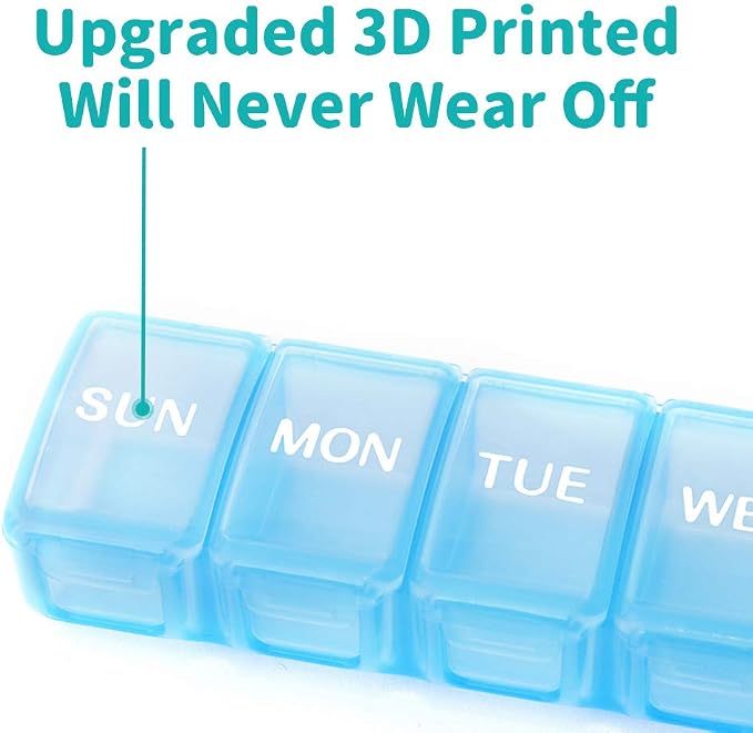 2 PCS Travel Pill Organizer, Small & Lightweight (Blue) | Weekly 7 Day Pill Organizer, Pill Organizer with Labels, Cute Medicine Organizer for Purse, Daily Pill Container