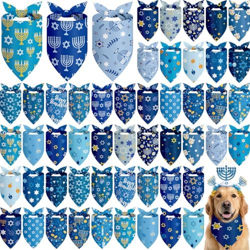 Abbylike 50 Pcs Hanukkah Dog Bandanas Bulk Blue Bandanas for Dogs Triangle Kerchief Bibs Scarf Set for Pet Hanukkah Costume Photo Props Accessories Pet Shops, 25 Styles (25.6 x 17.7 x 17.7)