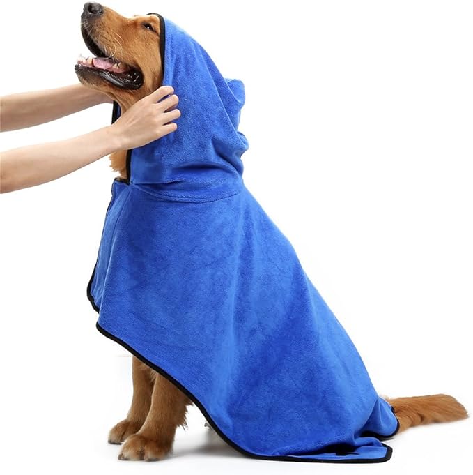 NACOCO Dog Bathrobe Towel Microfiber Pet Drying Moisture Absorbing Towels Coat for Dog and Cat (XL, Blue)