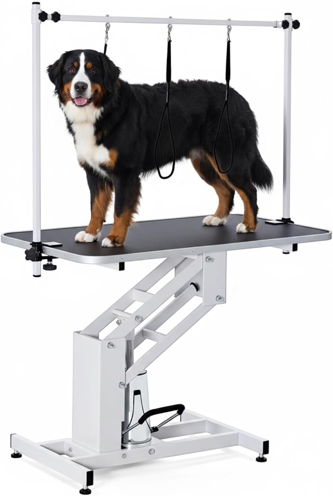 Garvee 43.3 in Hydraulic Pet Grooming Table, Professional Hydraulic Grooming Table w/Max 350 LBS Loading Capacity, 3 Adjsutable Nooses, Adjustable Height Range 22 in -39 in | w/Max 350 LBS Loading Capacity, 3 Adjsutable Nooses, Adjustable Height Range ...
