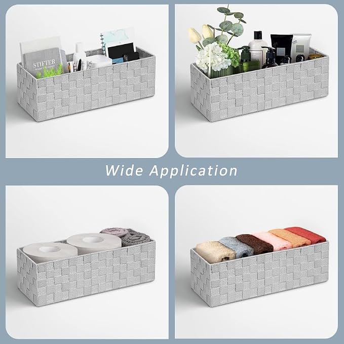 Woven Storage Baskets Shelf Tote Boxes for Organizing, Woven Baskets for Shelves Small Baskets Organizer Bins Pantry Storage Baskets (Grey, 13Qt./2 PCS)