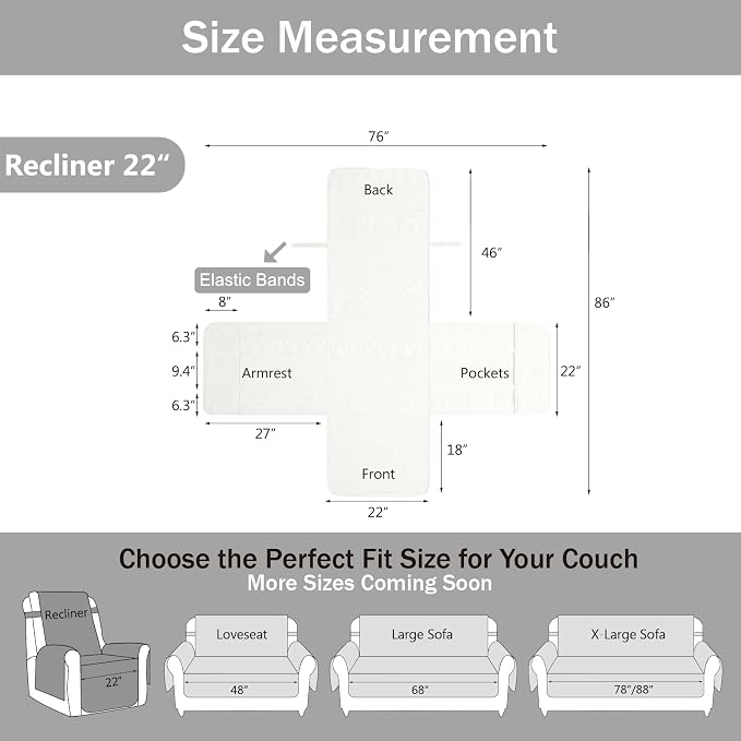 White Chair Covers, Water-Repellent Recliner Slipcovers, Boho Lazy Boy Chair Covers, Pet Friendly Recliner Cover for Dogs Cats, Washable Furniture Protector (Recliner 22", White)