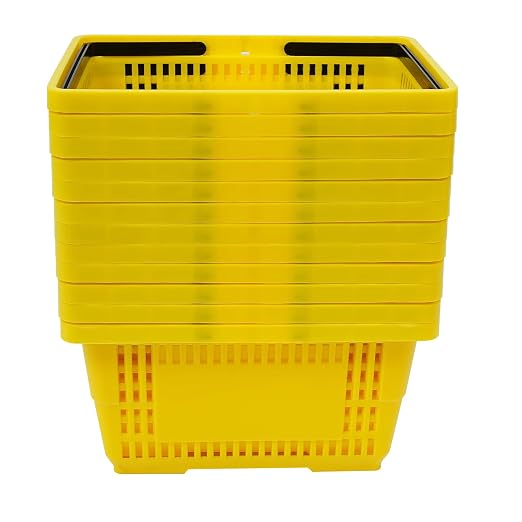 12PCS Shopping Baskets with Handles, 17x12x9inch Plastic Storage Bins Grocery Baskets, Portable Shop Basket Used for Supermarket, Retail, Bookstore (Yellow)