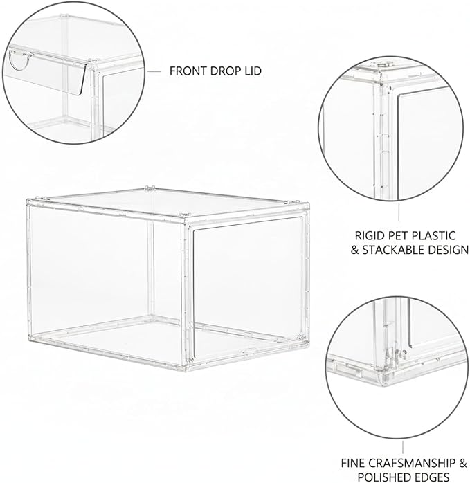 Closet & Under-Bed Organizer: Clear Stackable PET Storage Box with Front Drop Lid, Transparent Container for Accessories and Items (1 Pack)