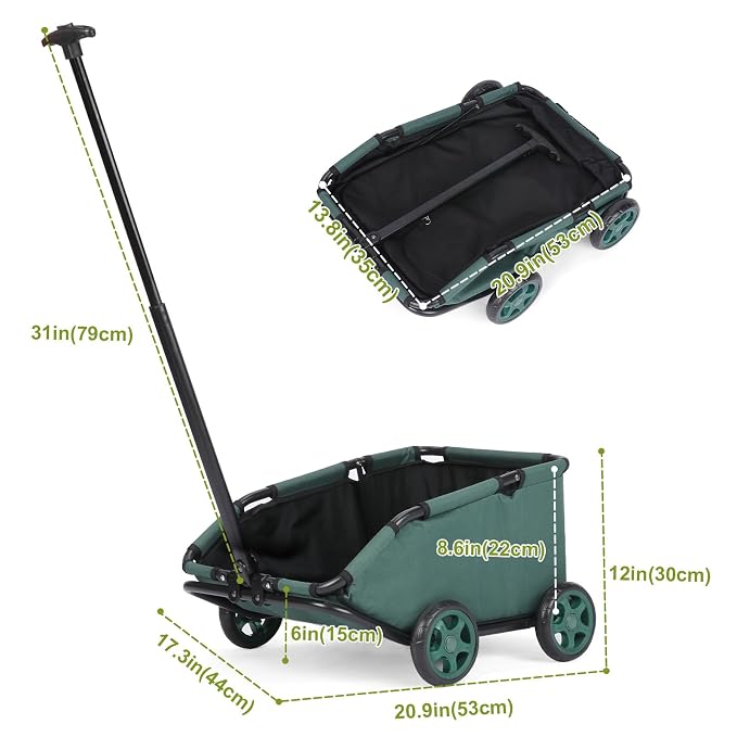 Mini Dog Strollers for Mini Pets, Foldable Multifunctional Shopping Carts with Extendable Pull Handle, Doggie Wagon Built-in Cushion and Safety Rope with Storage Bag (Dark Green)