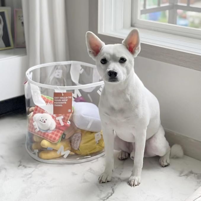 MANON ROSA Dog Toy Storage Basket Bin Round PVC Pet Storage Basket with Handles for Organizing Toys Blankets Leashes for Puppies Cat Kitten Rabbit (Medium,White)