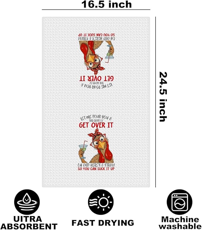 Funny Chicken Kitchen Towels 24x14 Inch, Red Glasses Dish Cloth Hand Towel, Waffle Weave Tea Towels for Bathroom Kitchen Farmhouse Decor, Chicken Gifts for Women Mom, Thanksgiving Gifts