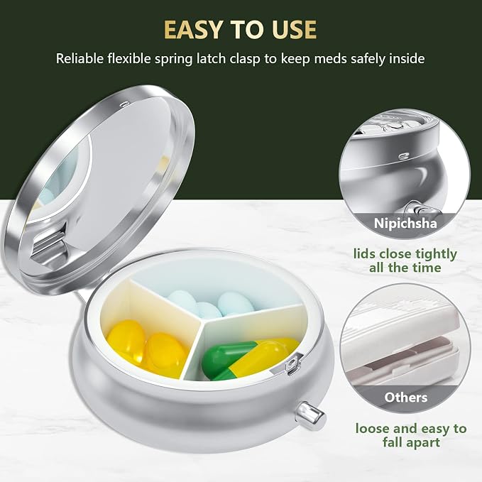 Pill Box, Small Pill Case for Purse & Pocket, Travel Medicine Organizer | Cute Travel Medicine Organizer, Portable Medicine Container Holder to Hold Vitamins, Medication, Fish Oil & Supplement