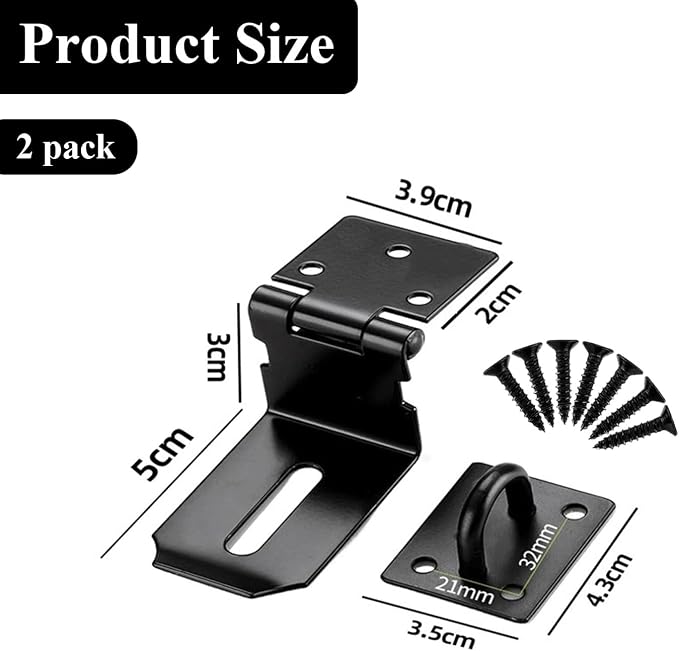 Right Angle Padlock Hasp, 2 Pack Stainless Steel Lock Latch, 90 Degree Door Hasp Clasp for Garden Gate, Wooden Barn Shed Door, Storage Box, Closets, Cabinets, Pet Cage, Matte Black (3 Inch)