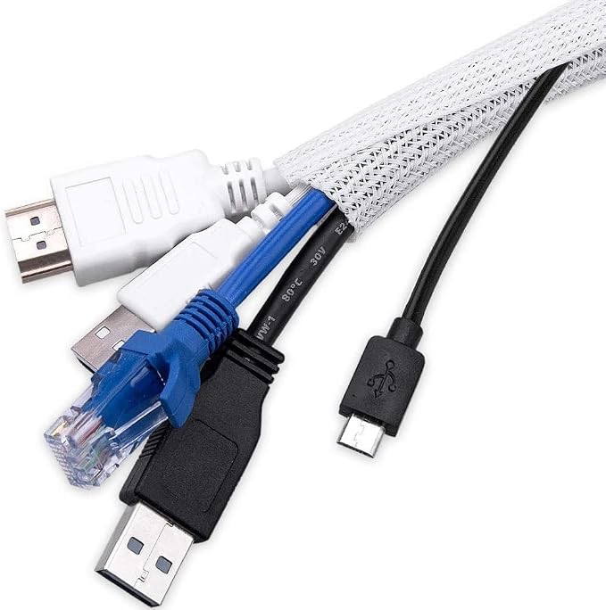 AGPTEK Cable Sleeve, 10ft - 4/5 inch Cable Management Cord Hider, White | Desk Cord Cover Organizer Wire Hider for Office Computer TV Wire Loom Tubing Pet-Proof Cord Protector from Cat Dog Chewing