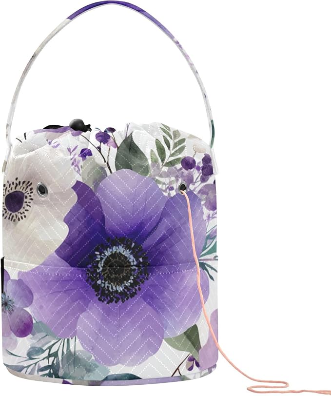 Tatenale Crochet Bag Yarn Bag Knitting Project Bag with Pockets and Handle Portable Yarn Storage Organizer Tangle Free 8.3x11 InchBlue and White Silver Lotus Flowers and Berries20