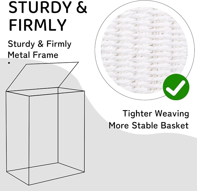 OIAHOMY Laundry Hamper with Lid, 90L(23.8 Gal) Large Wicker Laundry Basket for Bedroom, Handwoven Paper Rope Clothes Hamper with Washable Liner & Metal Frame, Decorative Organizer for Bathroom White