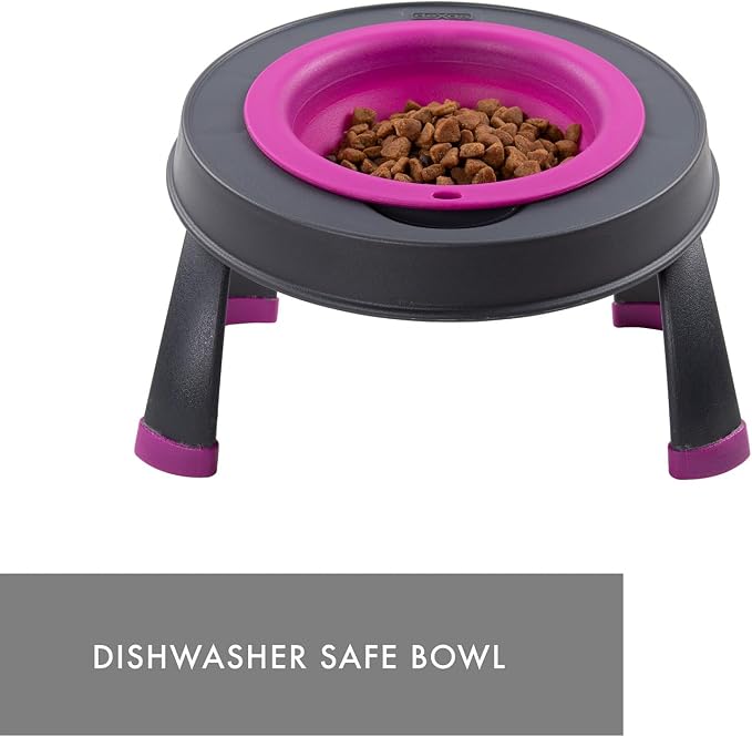 Dexas Pets Elevated Pet Feeder, Small, 1.5 Cup Capacity, Fuchsia, Raised Pet Food and Water Bowl