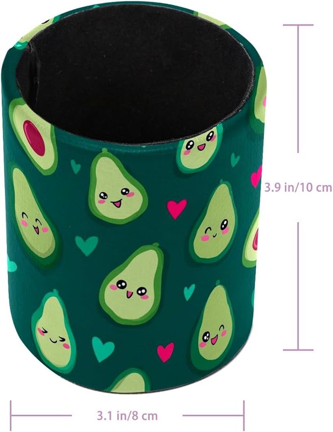 Faux Leather Pen Holder for Desk, Pencil Organizer Cute Fruits Pen Cup Desk Decor Makeup Brush Holder Storage for Office Home
