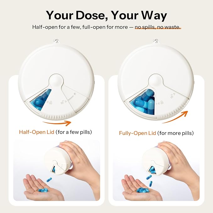Pill Organizer with 7 Large Compartments,XL Cute Travel Pill Box BPA-Free | Anti Mixing, Large DIY Compartments for Vitamins and Fish Oil, Portable Monthly Pill Box with Labeled and Lanyards, White