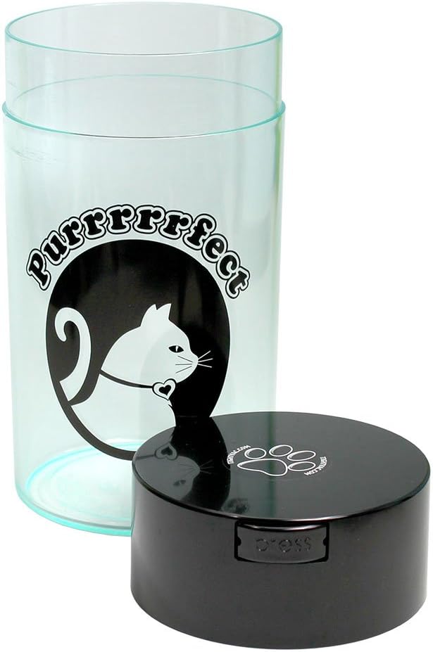 Pawvac 3 to 12 Ounces Container, Airtight Pet Food and Treats Storage Jar - Patented Vacuum Seal Container for Pet Food, Treats and other Dry Goods - Clear with Cat Logo