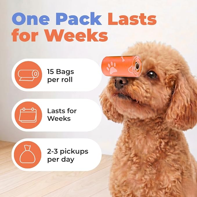 Best Pet Supplies Poop Bags for Dogs - Orange, 240 Count | Scented, Leak-proof, Easy-Tear perforations, 15 Thick Bags per roll, Outdoor Walking & Travel, Fits Standard Holders