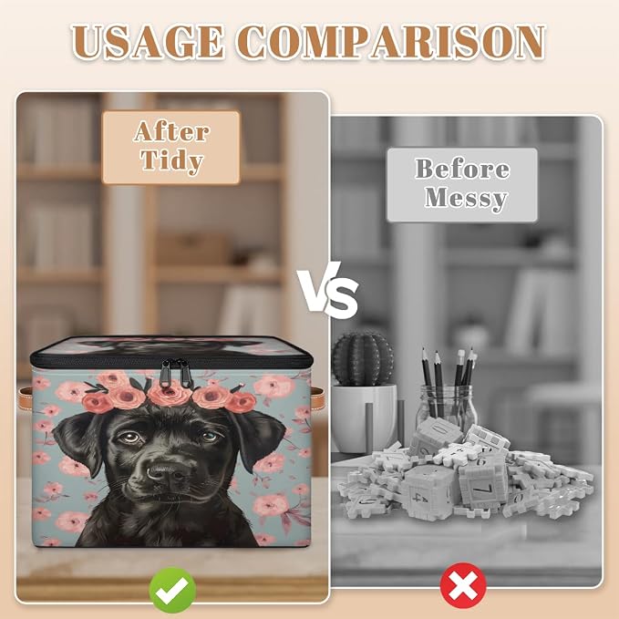 Black Dogs Storage Box with Zipper Lid