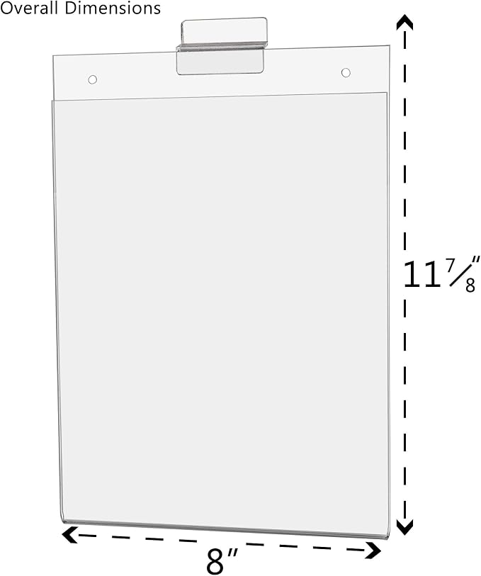 2 Pack Slatwall Sign Holder 8" x 10" Price Tags and Promotional Deals Top or Side Load Acrylic Clear Retail Literature Frame No Assembly Required by Marketing Holders