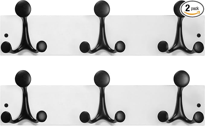 SKOLOO 17-Inch White Wood Coat Rack Wall Mount with 3 Triple Hooks - Ideal for Family Entrances, Classrooms, and Pet Supplies Storage - Perfect Coat Hooks for Wall, Pack of 2