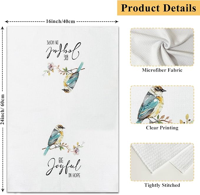 Christian Birds Kitchen Towels and Dishcloths Set of 4, Faithful in Prayer Decorative Hand Towel Drying Cloth for Bathroom Baking, Housewarming Gift for Hostess, Women, 16x24 Inches -03