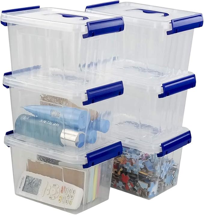3 L Clear Storage Box, Small Plastic Storage Latch Boxes, 6-Pack