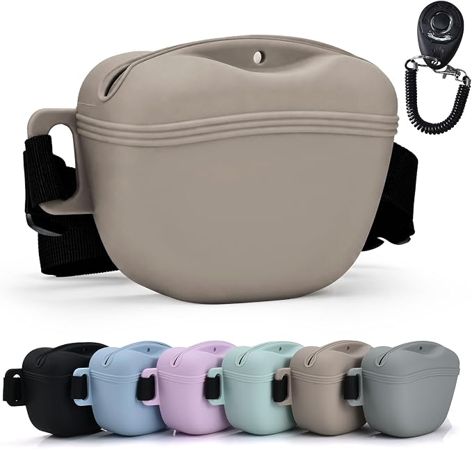 Silicone Dog Treat Pouch with Training Clicker | Upgraded Magnetic Closure, 1.6 Cup Capacity, Food-Grade Silicone, Easy Cleaning, Adjustable Belt for Training and Walking