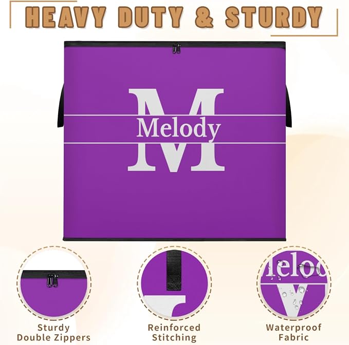 Custom Storage Baskets Cubes for Home with Name, Purple Large Foldable Organizer Collapsible Storage Bins with Initial Letter for Home Blanket Comforters Clothes Closet Nursery
