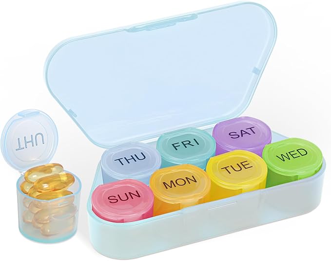NatureTouch Weekly Pill Organizer, BPA Free Medicine Organizer Rainbow 9 Day Pill Box, Daily Portable Pill Conatainer for Pills/Vitamin/Fish Oil/Supplements [Lastest Version],Blue