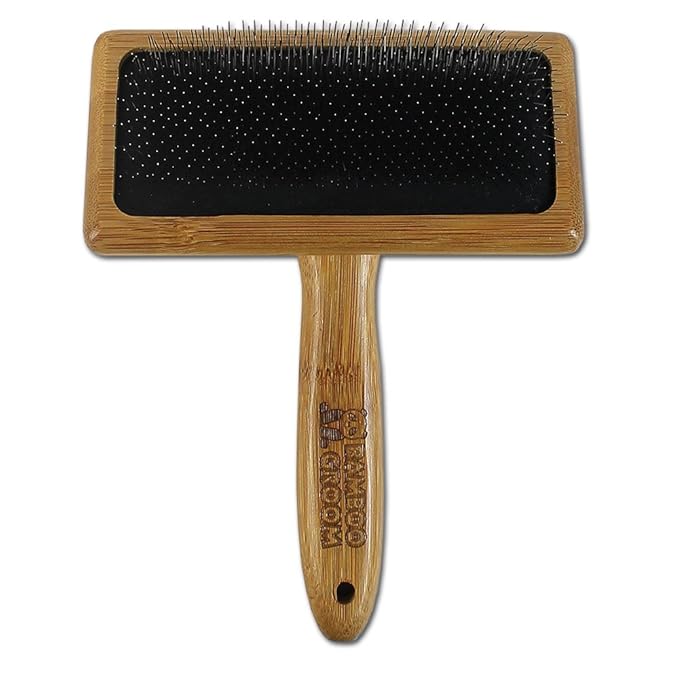 Alcott Bamboo Groom Slicker Brush with Stainless Steel Pins for Pets, Large, Brown