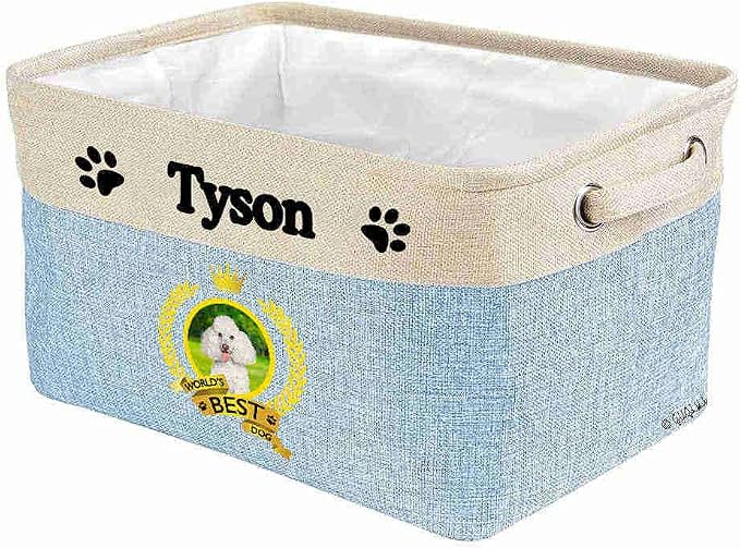 Custom Name Collapsible Dog Toy Storage Basket Bin World's Best Dog White Poodle Hound Foldable Pet Toy Box Closet Shelf Baskets Organizer for Bedroom Home Dog Cat with Handles Blue