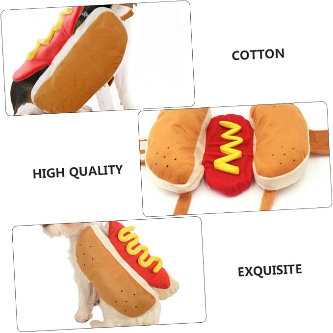 Pet Costume Hot Dog Cartoon Outfit M Cotton for Dogs and Cats | Orange Creative Role-play Wear, Lightweight Comfortable Fit, Party and Christmas Use