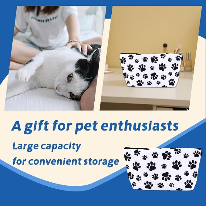 Dog Cat Paw Print Makeup Bag For Pet Lovers Cosmetic Bag for Daughter Son Birthday Christmas Gifts for Friend Travel Toiletry Zipper Pouch Dog Cat Footprint Organizer Bags Travel Accessories