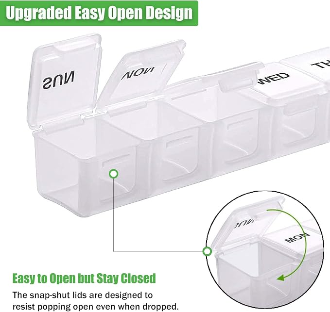 2 Pack Weekly Pill Organizer, Large 7 Day Travel Pill Case (White & Khaki) | Daily Vitamin Case Medicine Box, AM/PM Pill Containers Twice a Day for Medicine Supplements Fish Oil, Portable & Durable