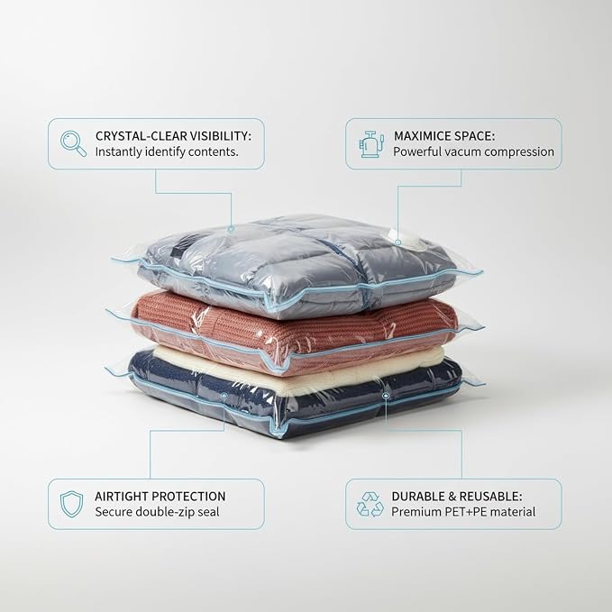 Clear Vacuum Storage Bags with Valve, Reusable Compression Saver for Bedding & Clothes, Space Saving Organizer (1 Pack)